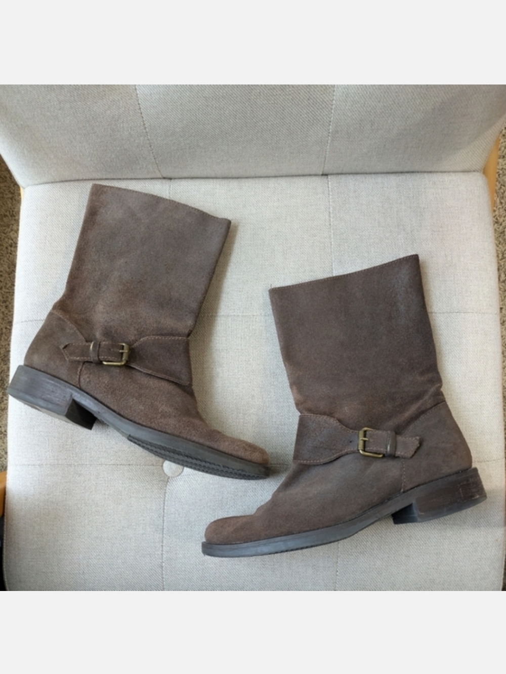 J. CREW Dixon Chocolate Brown Mid Calf Suede Buckle Slip On Engineer Boots Sz 8